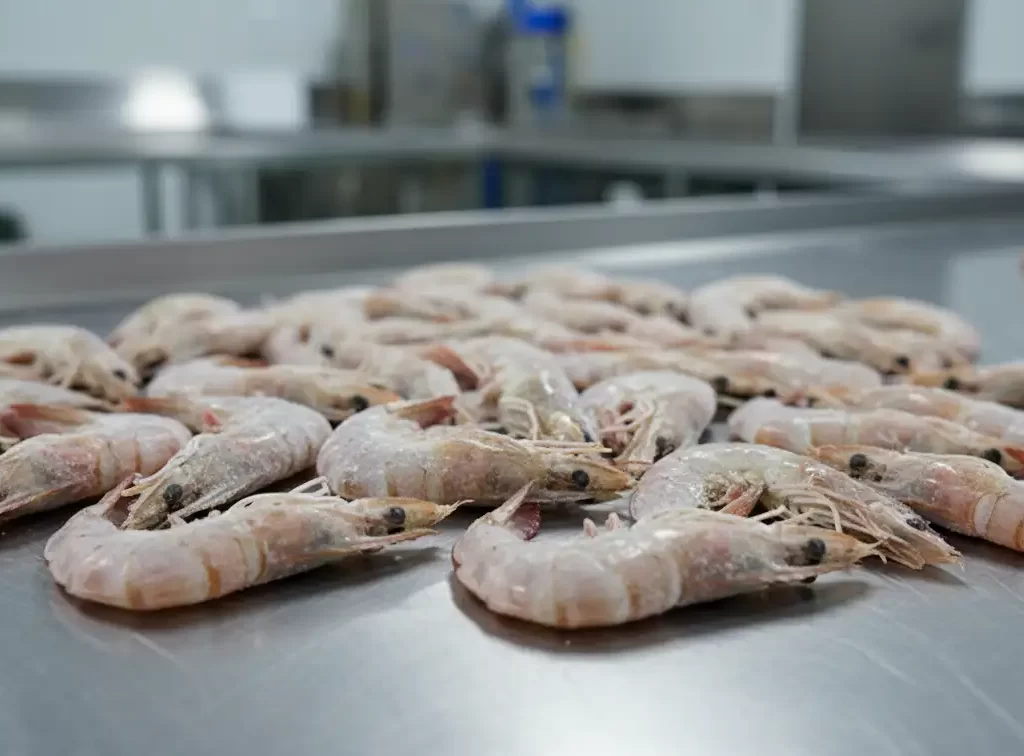 Natural appearance and texture of export-grade frozen Vannamei shrimp